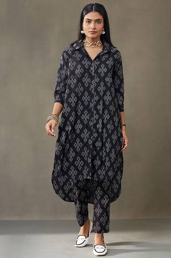 women printed cotton smart office kurta with trousers
