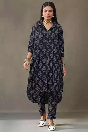 women printed cotton smart office kurta with trousers