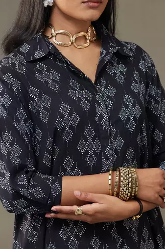 women printed cotton smart office kurta with trousers