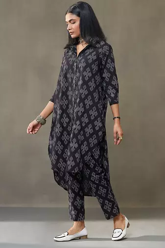 women printed cotton smart office kurta with trousers