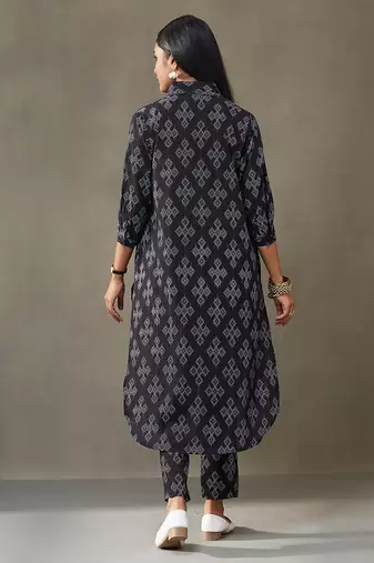 women printed cotton smart office kurta with trousers
