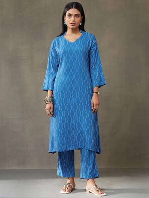 women printed smart office kurta with trousers 1