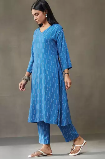 women printed smart office kurta with trousers
