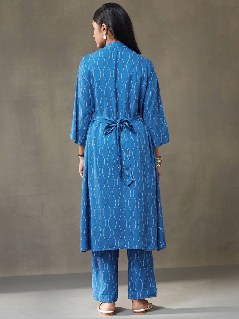 women printed smart office kurta with trousers