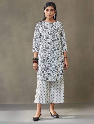 women floral printed cotton work tailored-fit kurti with palazzos 1