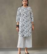 women floral printed cotton work tailored-fit kurti with palazzos