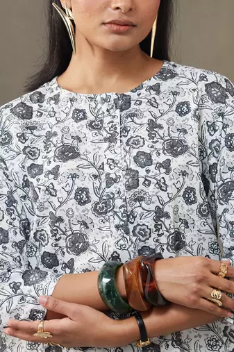 women floral printed cotton work tailored-fit kurti with palazzos