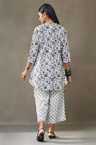 women floral printed cotton work tailored-fit kurti with palazzos