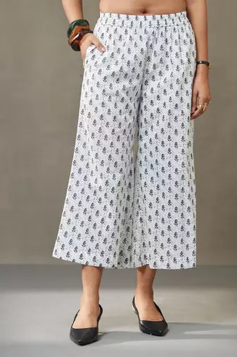 women floral printed cotton work tailored-fit kurti with palazzos