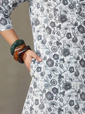 women floral printed cotton work tailored-fit kurti with palazzos 7