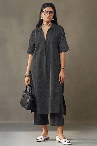 women kantha cotton smart office kurta with trousers