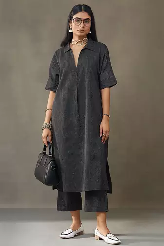 women kantha cotton smart office kurta with trousers