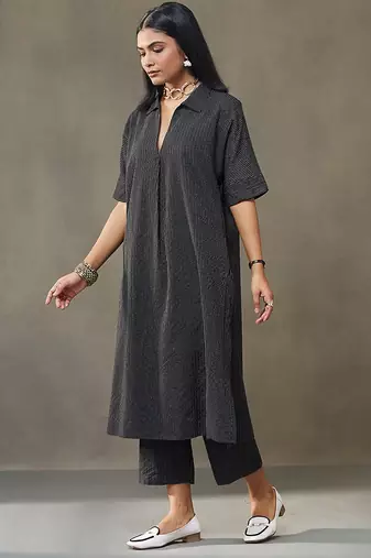 women kantha cotton smart office kurta with trousers