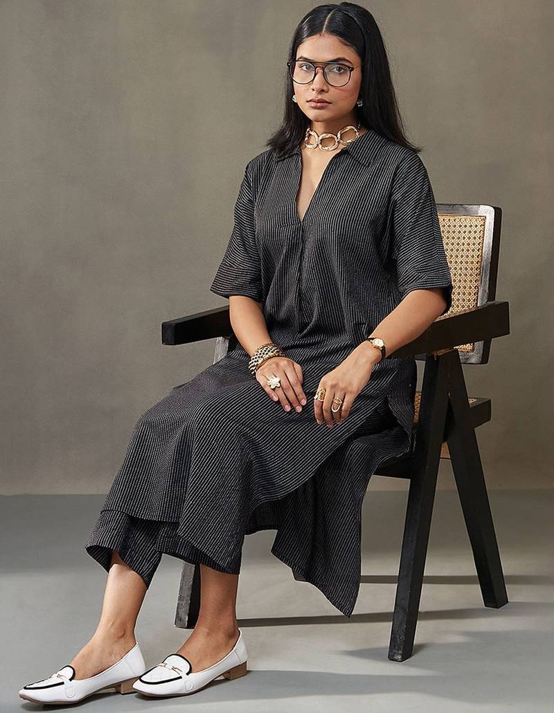 women kantha cotton smart office kurta with trousers