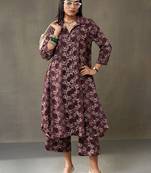 women floral printed cotton button-down smart office kurta with trousers