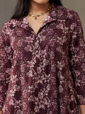 women floral printed cotton button-down smart office kurta with trousers 2