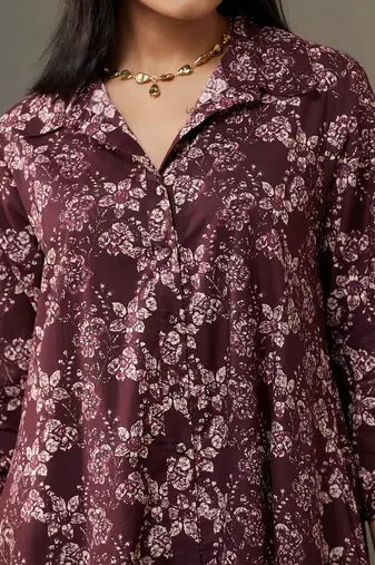women floral printed cotton button-down smart office kurta with trousers