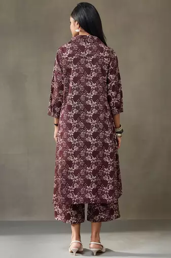 women floral printed cotton button-down smart office kurta with trousers