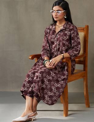 women floral printed cotton button-down smart office kurta with trousers 5