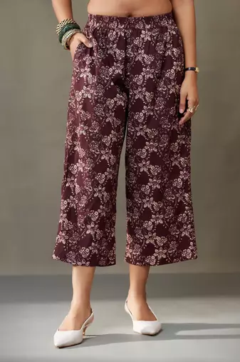 women floral printed cotton button-down smart office kurta with trousers