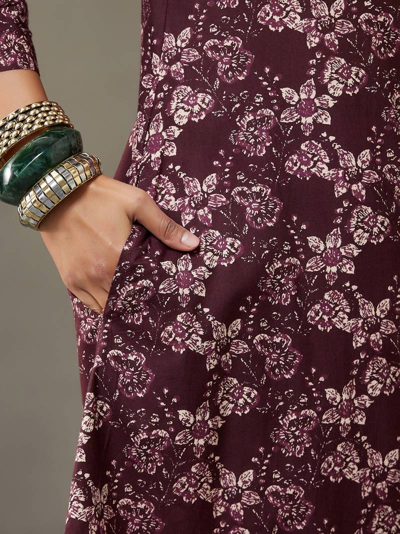 women floral printed cotton button-down smart office kurta with trousers