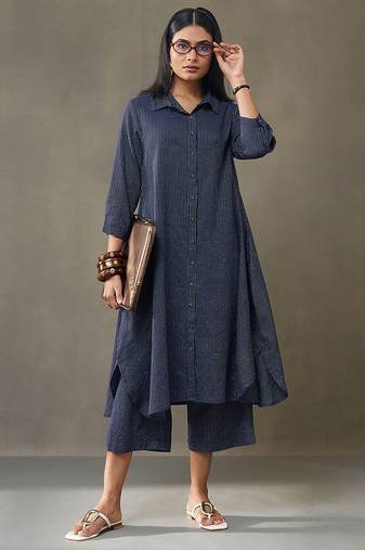 women printed cotton structured work kurta with palazzos