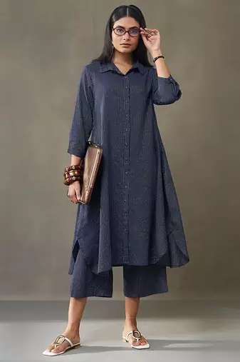 women printed cotton structured work kurta with palazzos