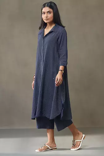 women printed cotton structured work kurta with palazzos