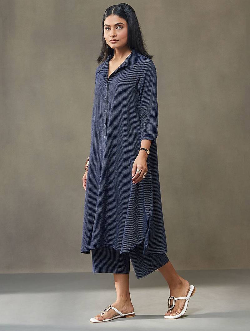 women printed cotton structured work kurta with palazzos