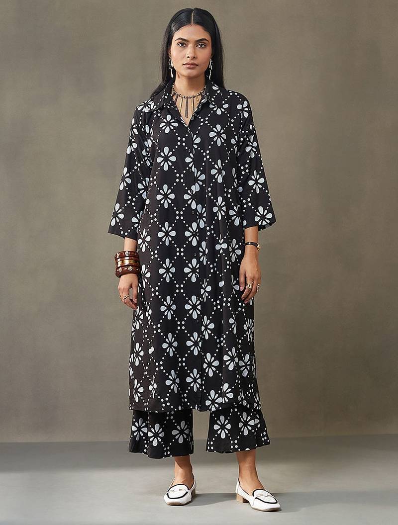 women floral printed structured work kurta with palazzos