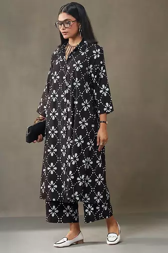 women floral printed structured work kurta with palazzos
