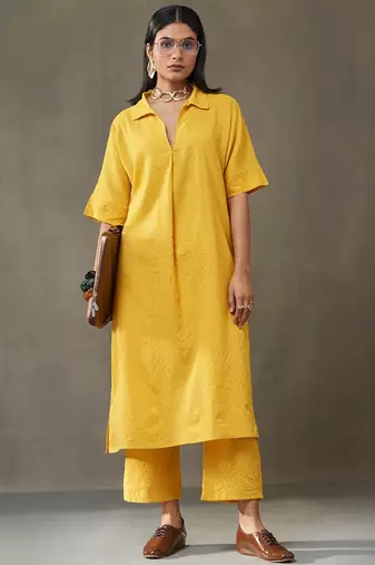 women kantha cotton smart office kurta with trousers