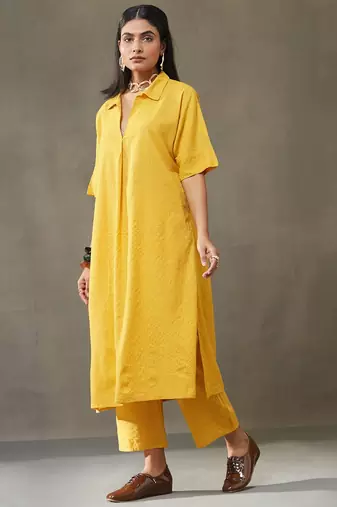 women kantha cotton smart office kurta with trousers