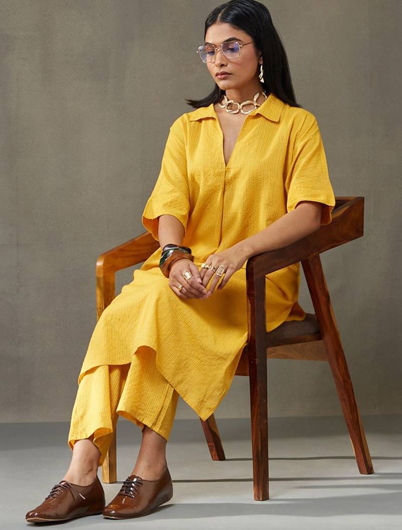 women kantha cotton smart office kurta with trousers