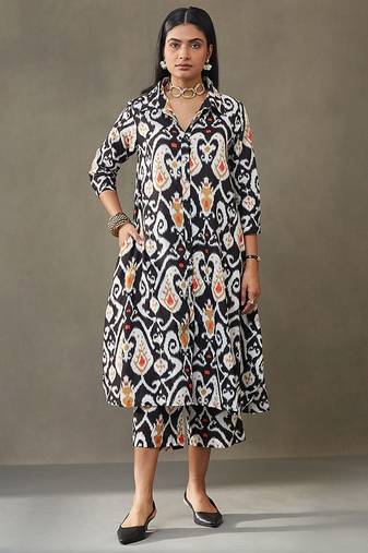 women ethnic motifs printed cotton smart office kurta with trousers