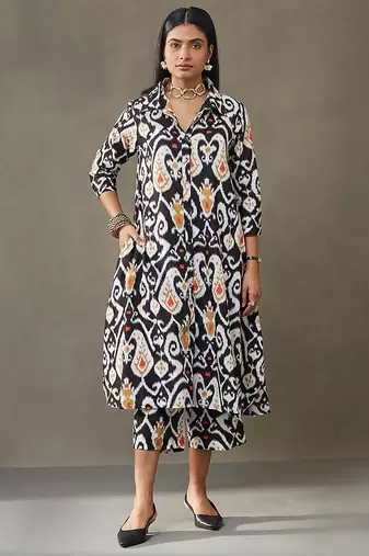 women ethnic motifs printed cotton smart office kurta with trousers