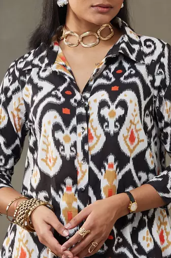 women ethnic motifs printed cotton smart office kurta with trousers