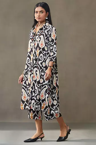 women ethnic motifs printed cotton smart office kurta with trousers