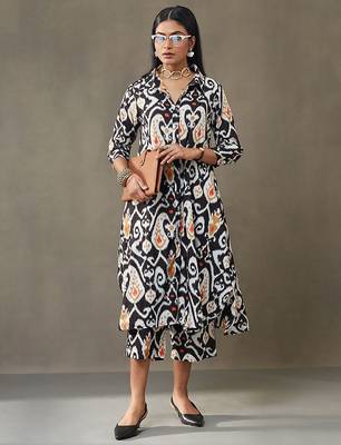 women ethnic motifs printed cotton smart office kurta with trousers 5