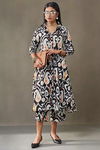 women ethnic motifs printed cotton smart office kurta with trousers