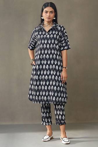 women ethnic motifs printed cotton smart office kurta with trousers