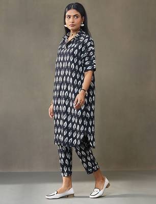 women ethnic motifs printed cotton smart office kurta with trousers 3