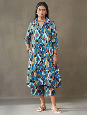 women ethnic motifs printed cotton smart office kurta with trousers 1