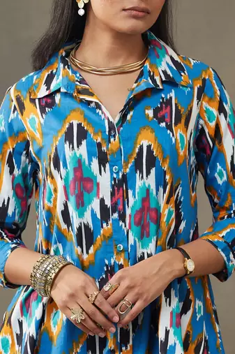 women ethnic motifs printed cotton smart office kurta with trousers