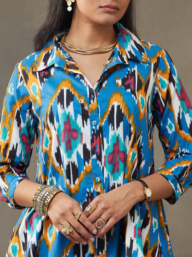 women ethnic motifs printed cotton smart office kurta with trousers
