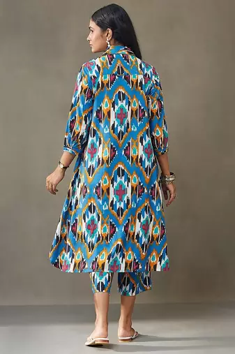 women ethnic motifs printed cotton smart office kurta with trousers