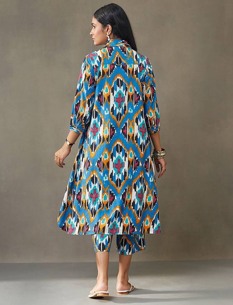 women ethnic motifs printed cotton smart office kurta with trousers