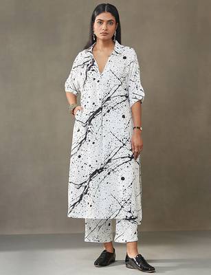 women printed smart office kurta with trousers 1