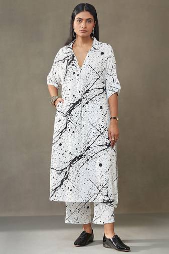 women printed smart office kurta with trousers