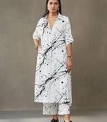 women printed smart office kurta with trousers